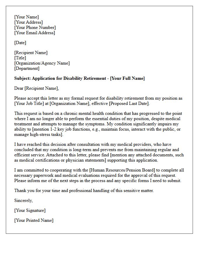 Mental Health Disability Retirement Request Letter