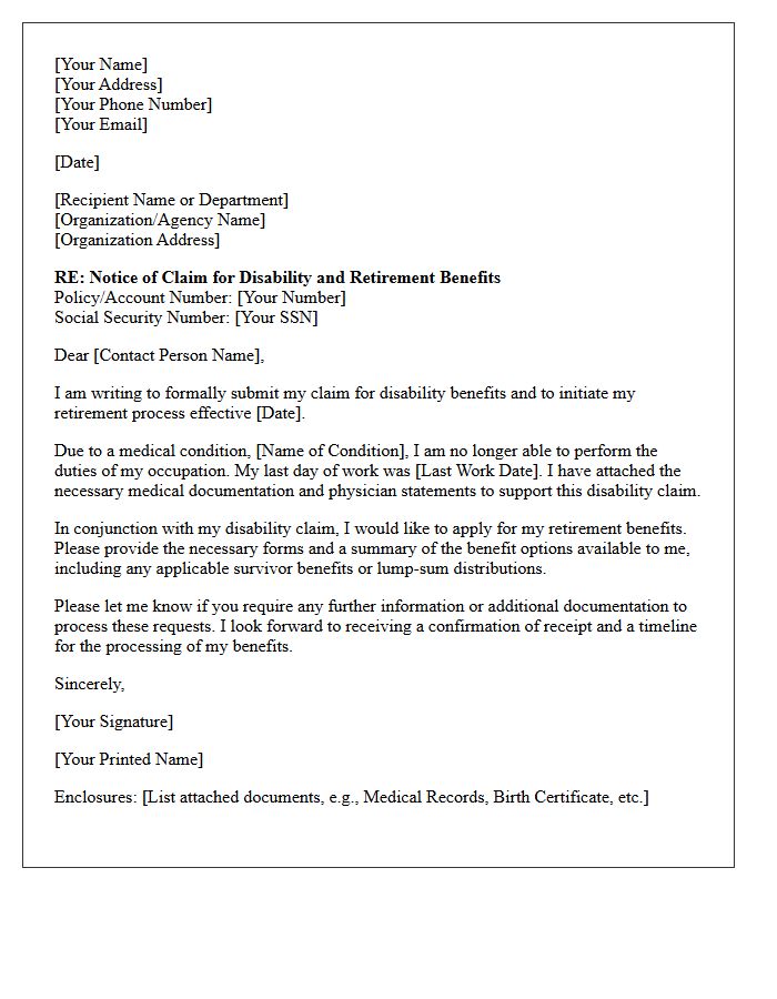 Disability Benefits and Retirement Claim Letter