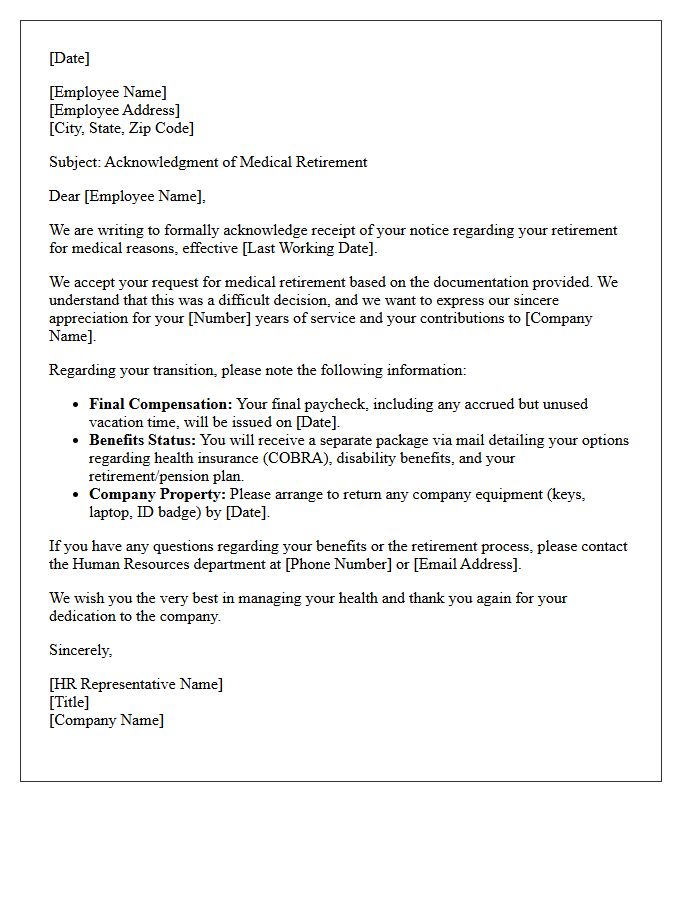 Human Resources Acknowledgment of Medical Retirement Letter