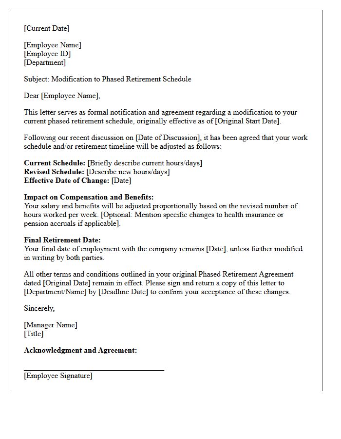Phased Retirement Schedule Modification Letter