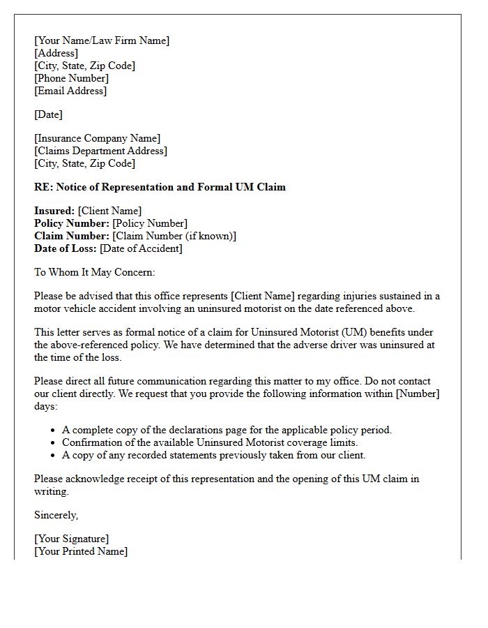 Notice Of Representation Uninsured Motorist Letter