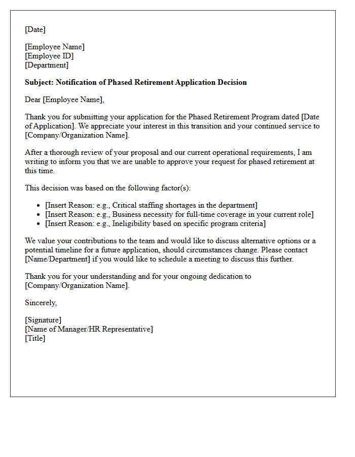 Phased Retirement Application Denial Letter