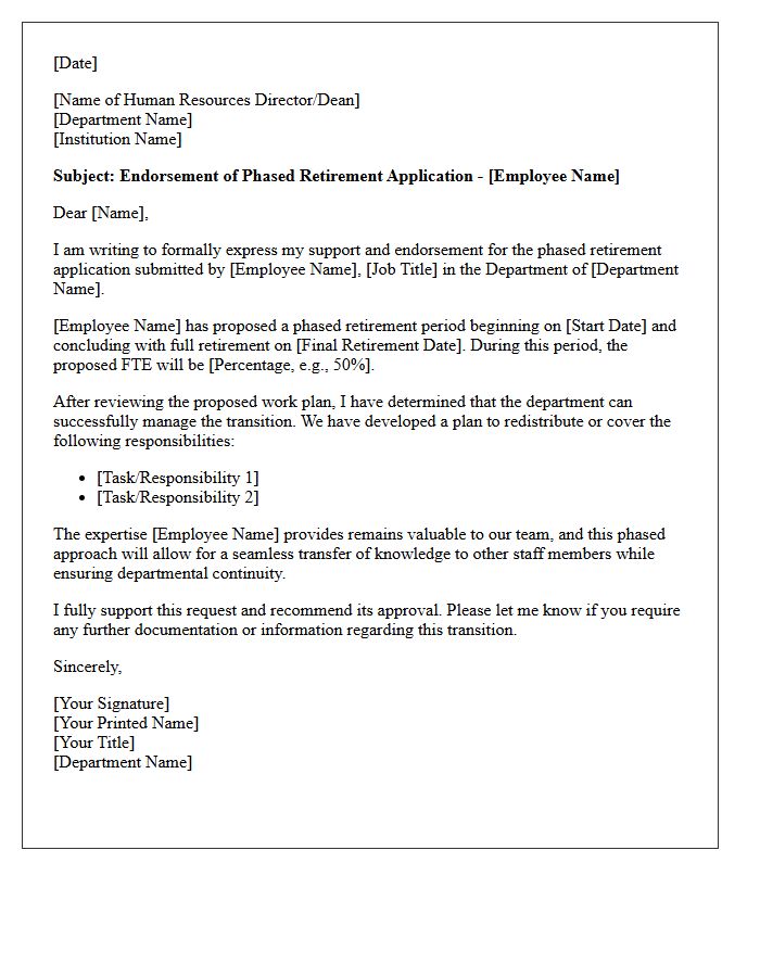 Department Head Phased Retirement Endorsement Letter