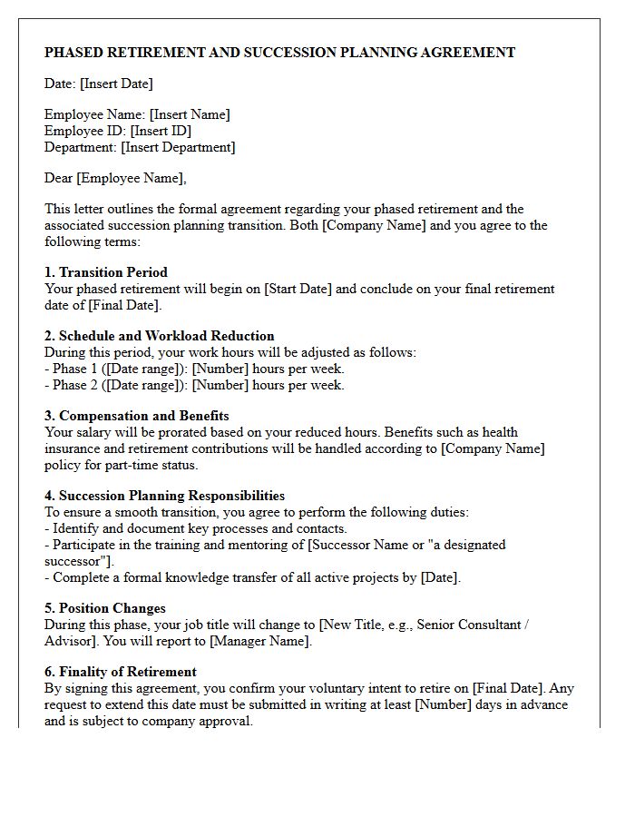 Phased Retirement Succession Planning Agreement Letter