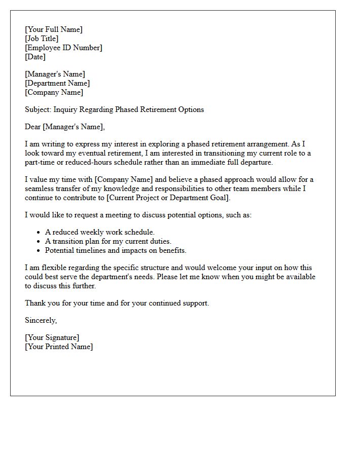 Senior Employee Phased Retirement Inquiry Letter