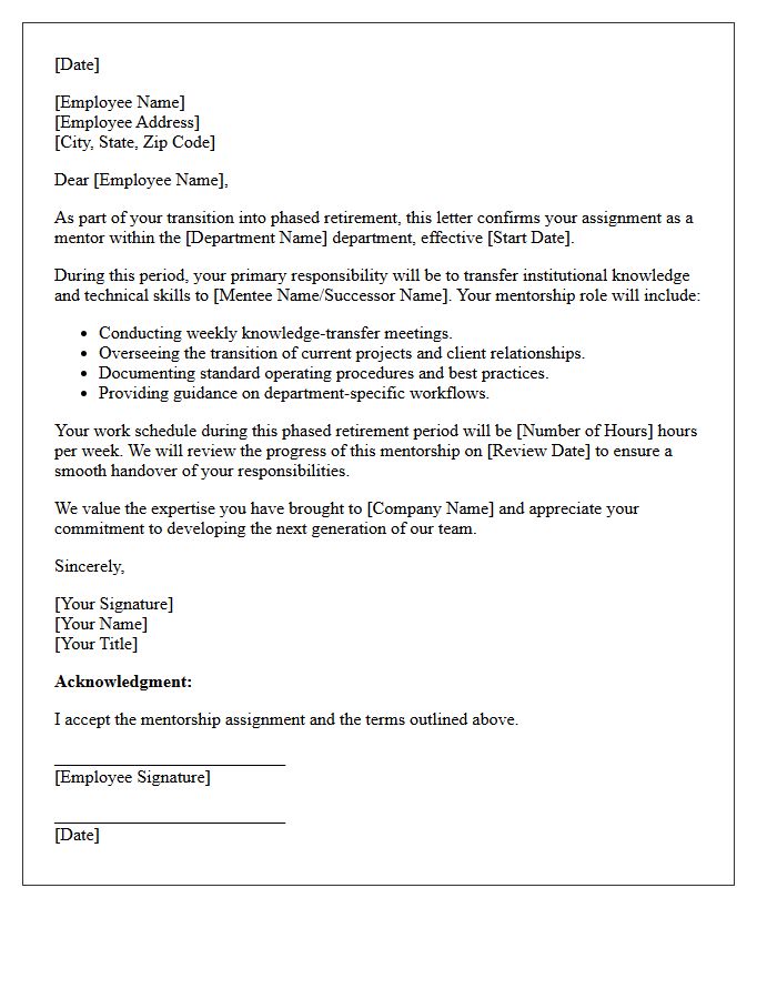Phased Retirement Mentorship Assignment Letter