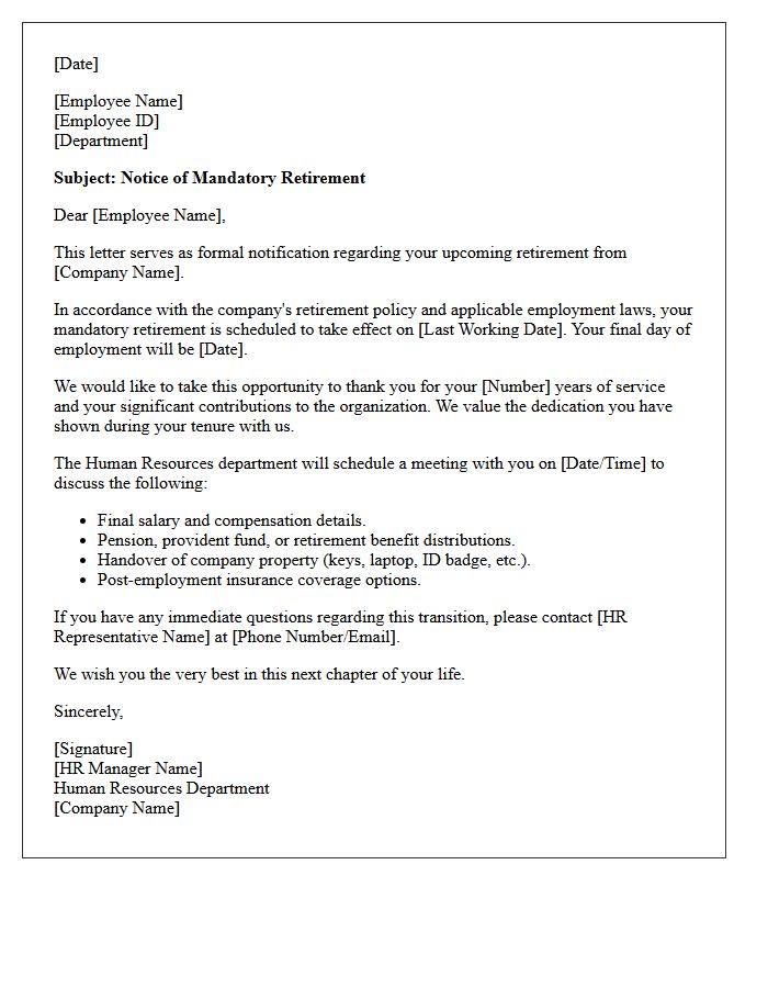 Notice of Mandatory Retirement Letter From Human Resources