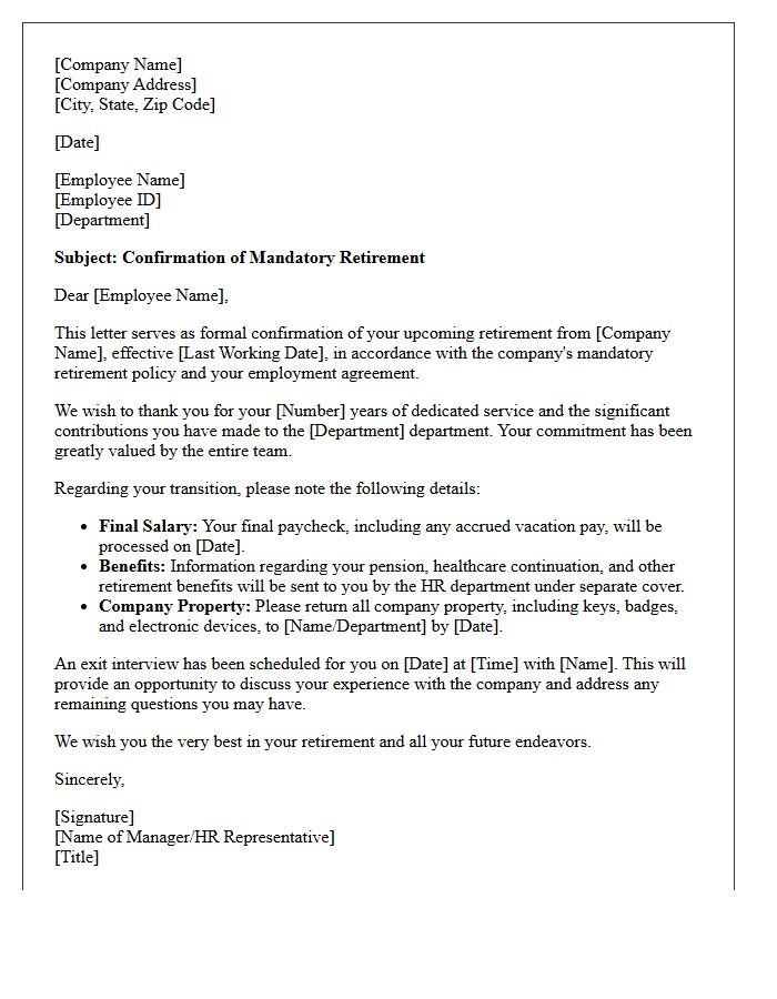 Employee Mandatory Retirement Confirmation Letter