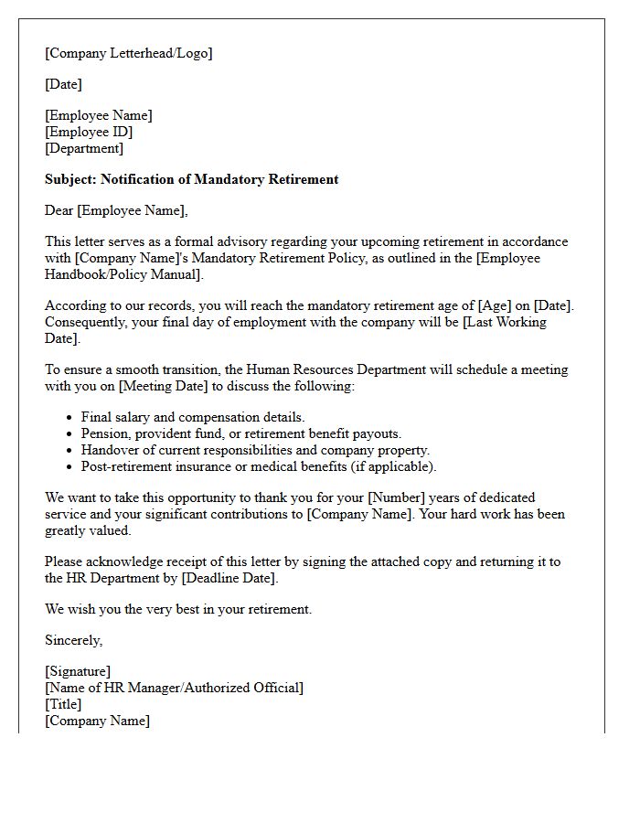 Company Policy Mandatory Retirement Advisory Letter