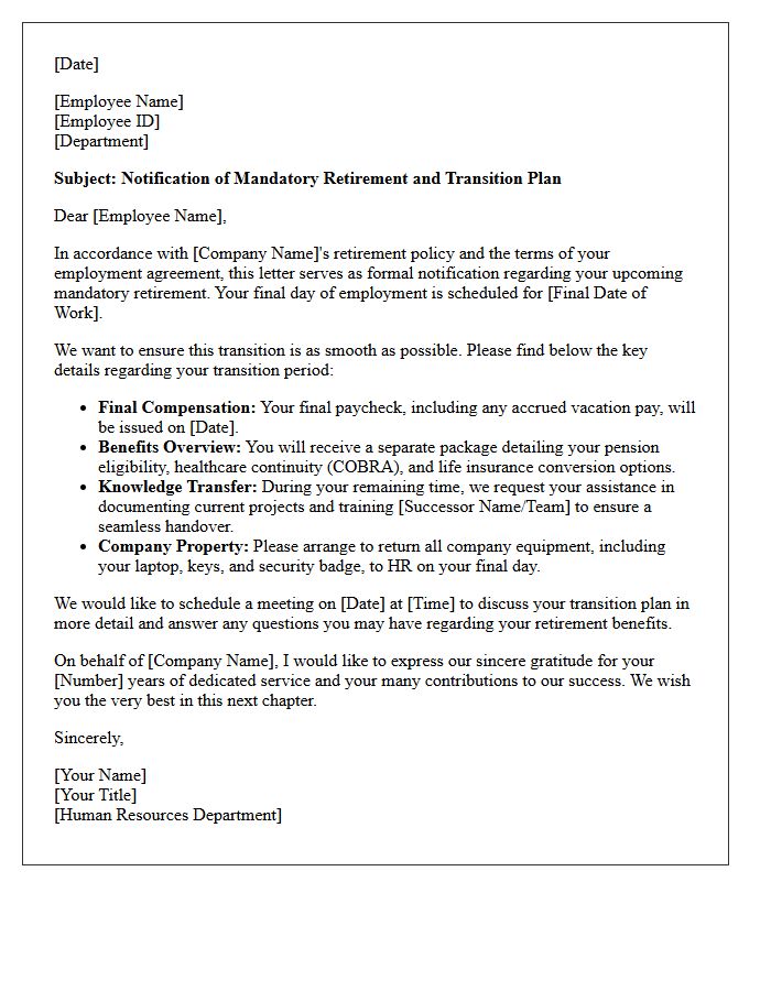 Human Resources Mandatory Retirement Transition Letter