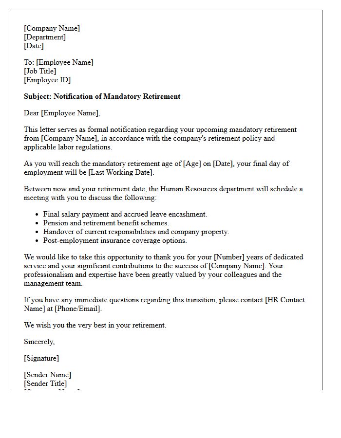 Formal Mandatory Retirement Announcement Letter