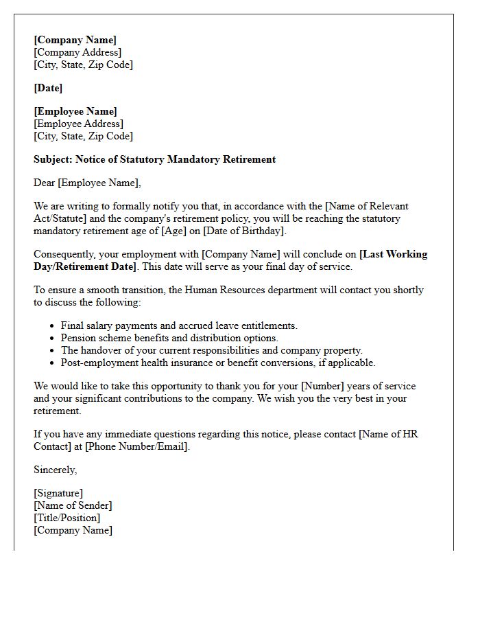 Statutory Mandatory Retirement Notice Letter