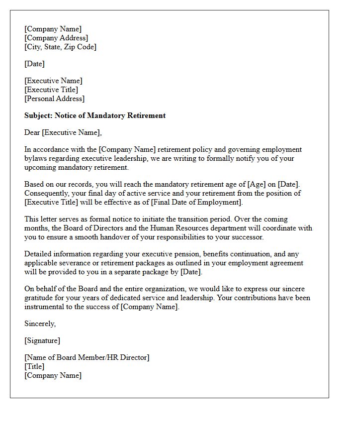 Executive Mandatory Retirement Declaration Letter