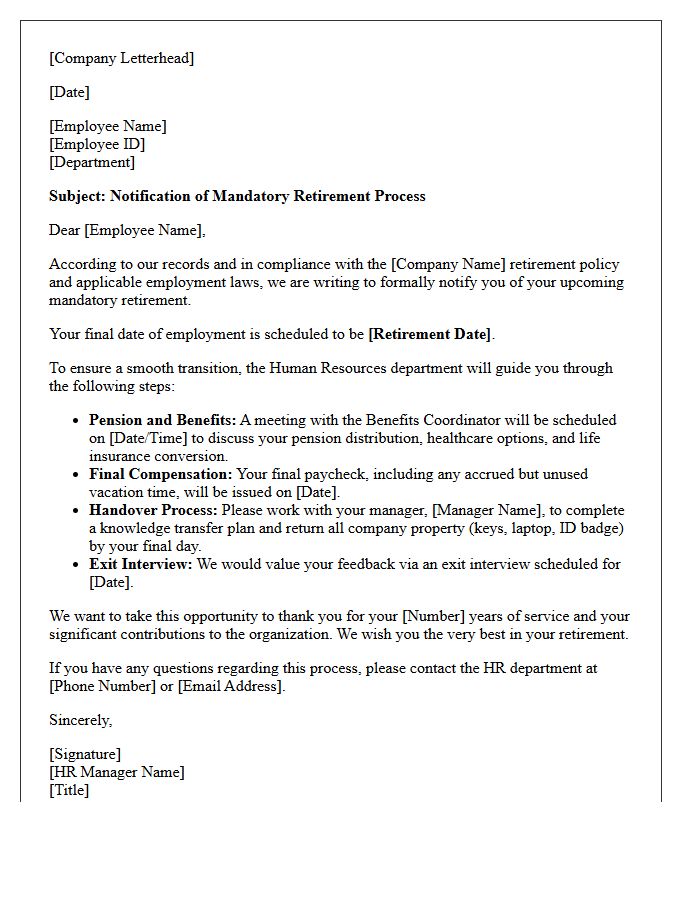 Human Resources Mandatory Retirement Process Letter
