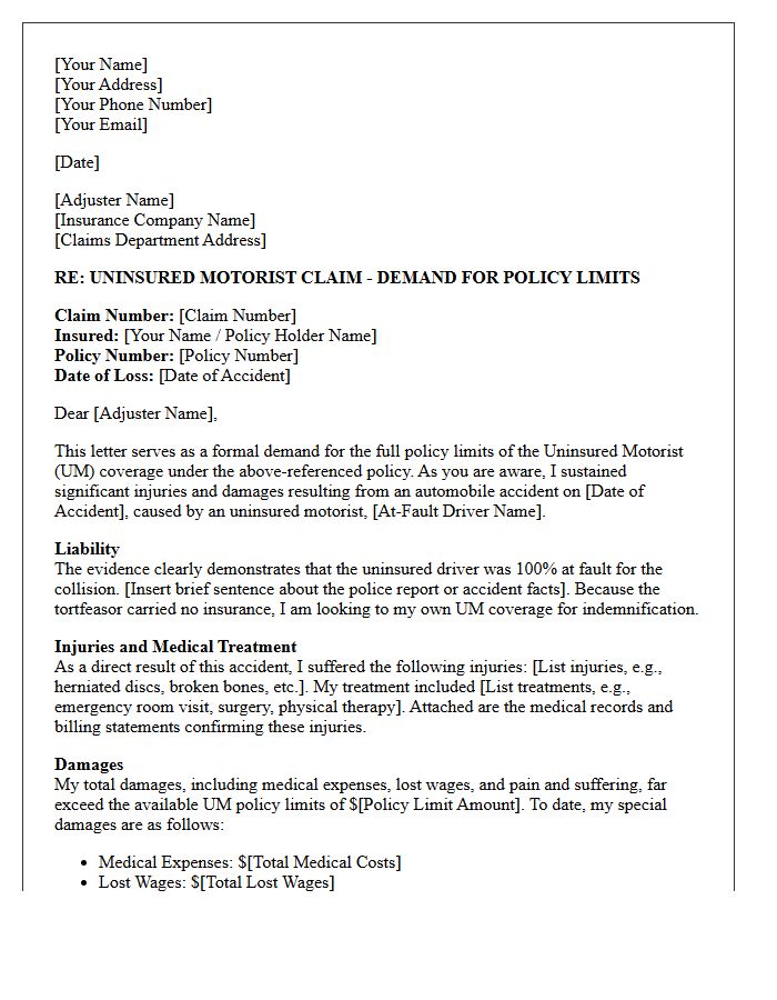 Policy Limits Uninsured Motorist Claim Demand Letter