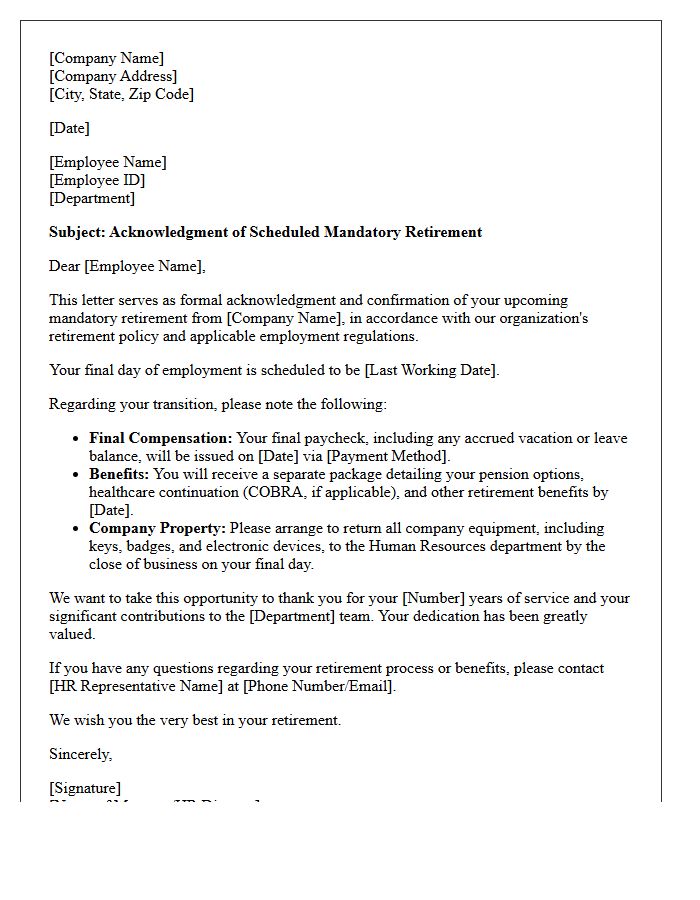 Scheduled Mandatory Retirement Acknowledgment Letter