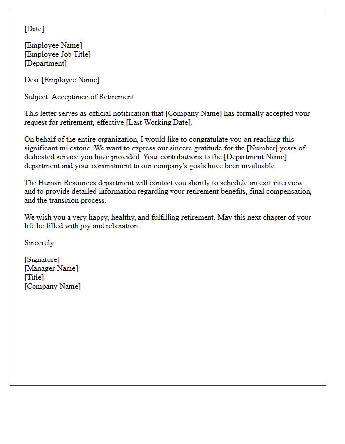 Official Retirement Acceptance and Congratulatory Letter