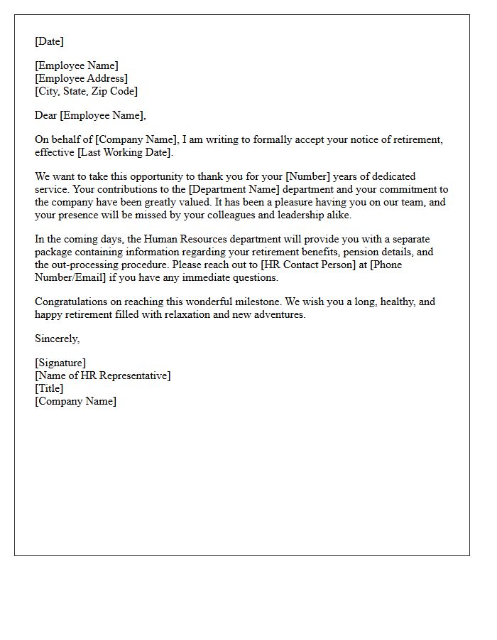 Human Resources Retirement Acceptance and Congratulatory Letter