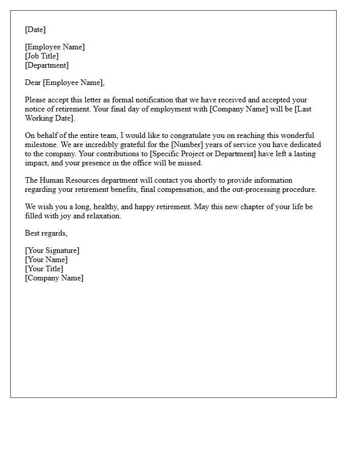 Employee Retirement Acceptance and Congratulatory Letter