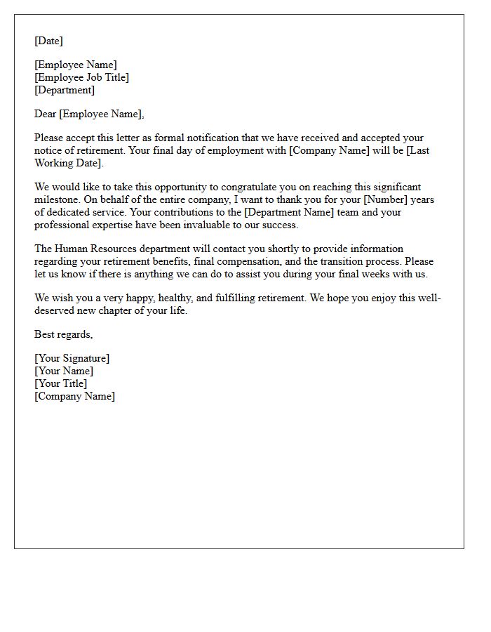 Formal Retirement Acceptance and Congratulatory Letter
