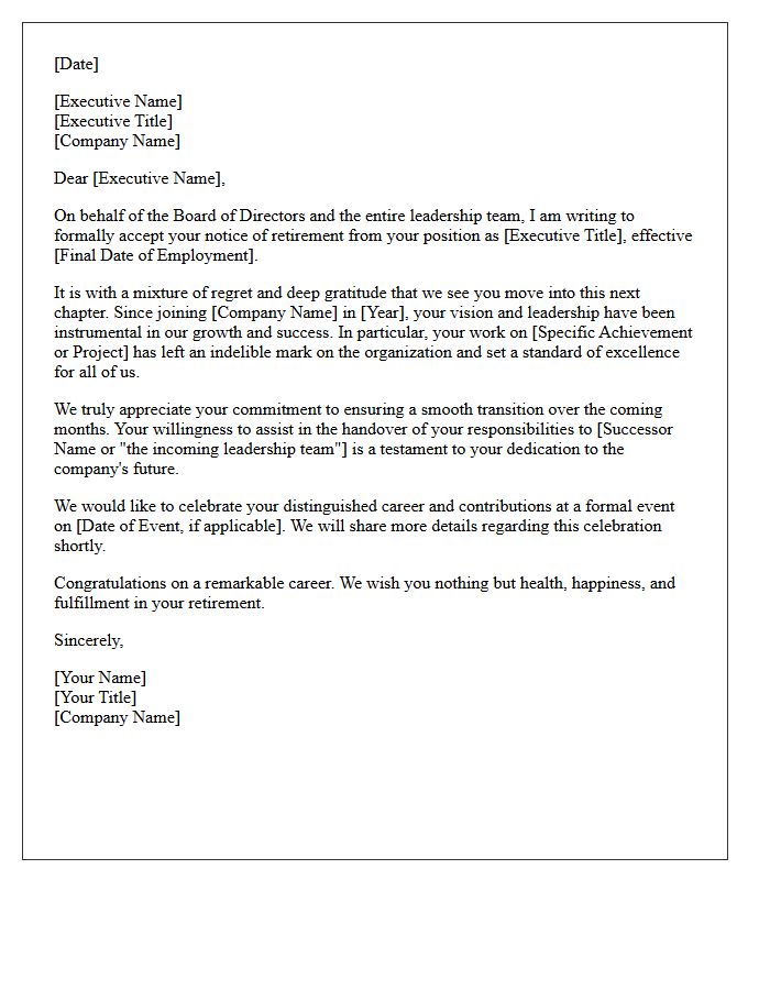 Executive Retirement Acceptance and Congratulatory Letter