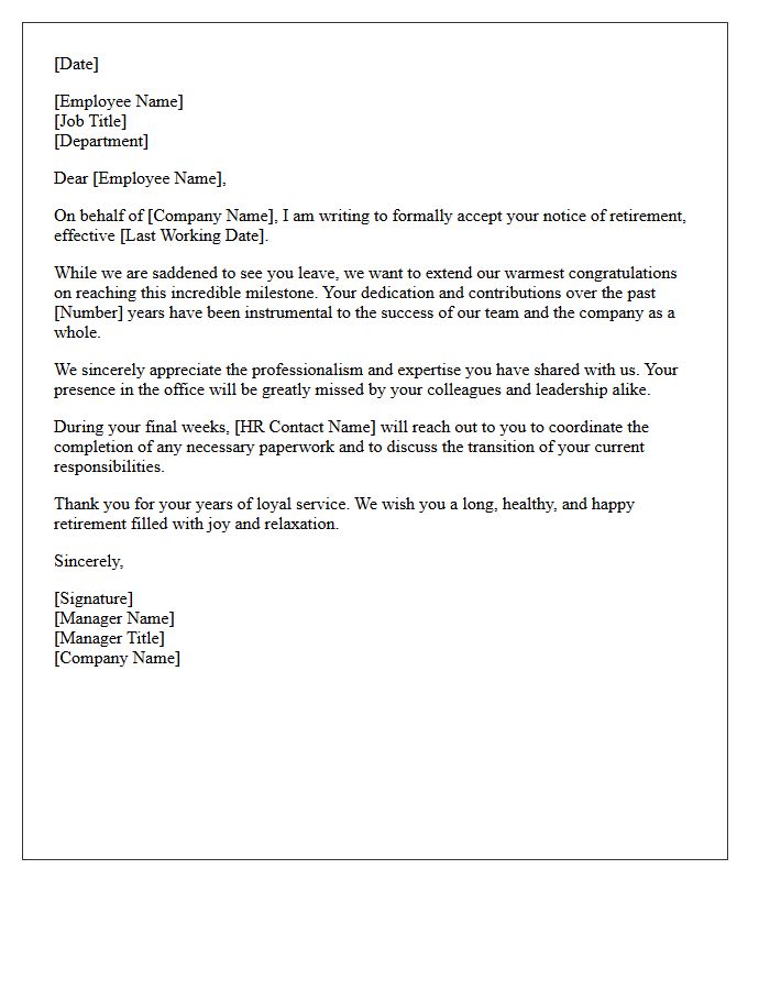 Corporate Retirement Acceptance and Congratulatory Letter