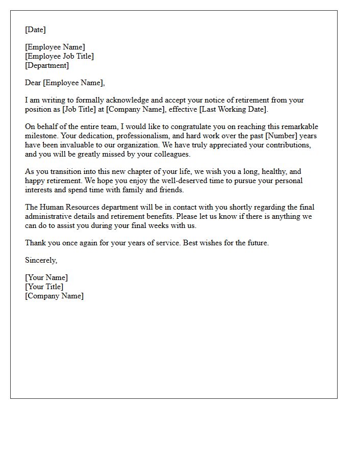 Staff Retirement Acceptance and Congratulatory Letter