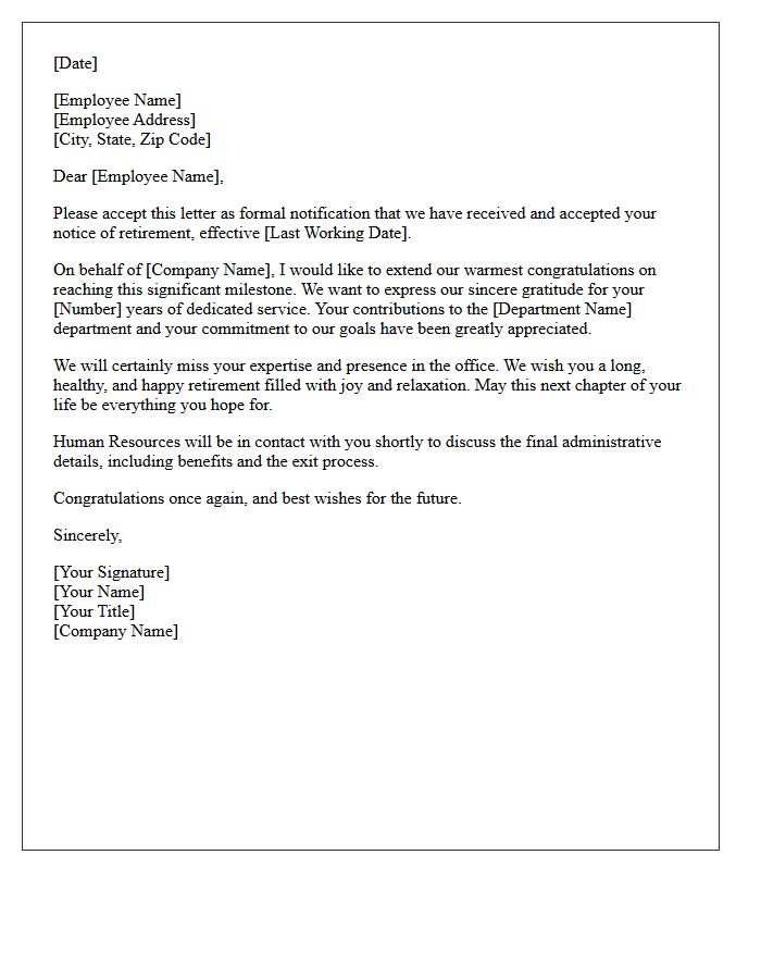 Personnel Retirement Acceptance and Congratulatory Letter