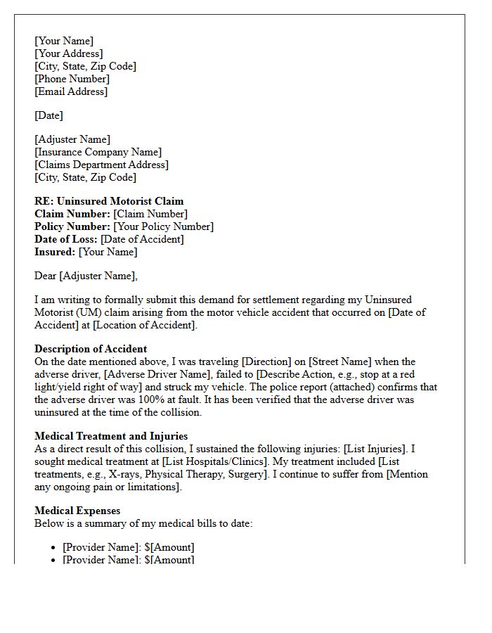 Medical Damages Uninsured Motorist Demand Letter