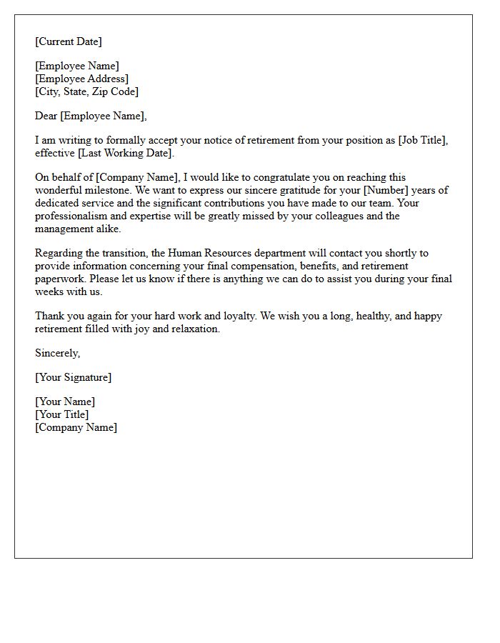 Standard Retirement Acceptance and Congratulatory Letter