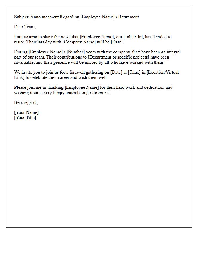 Standard Internal Company Retirement Announcement Letter