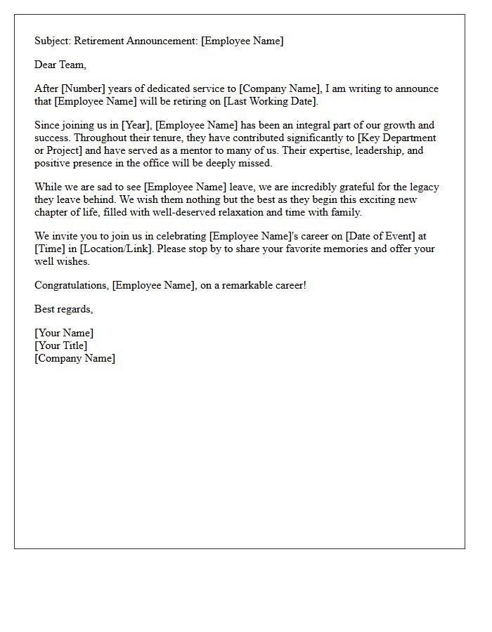 Long-Tenured Employee Internal Retirement Announcement Letter