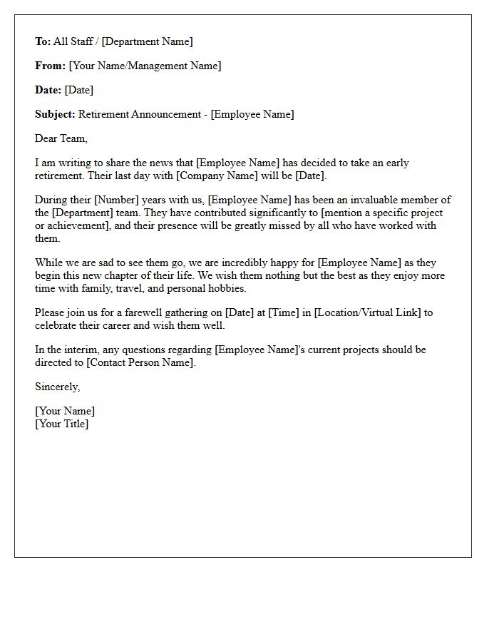 Early Internal Company Retirement Announcement Letter