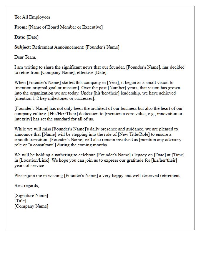 Company Founder Internal Retirement Announcement Letter