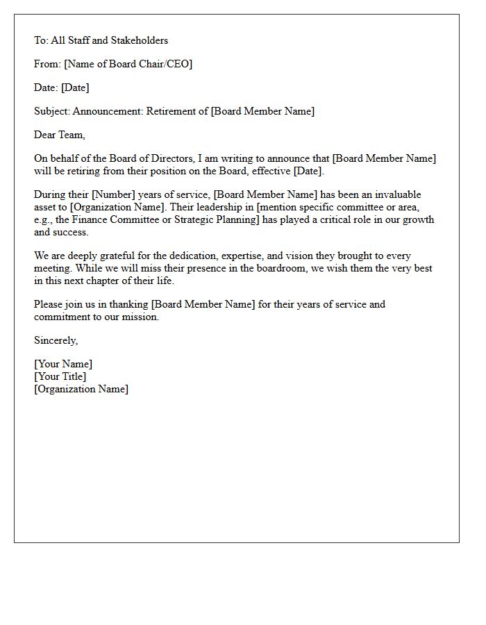 Board Member Internal Retirement Announcement Letter