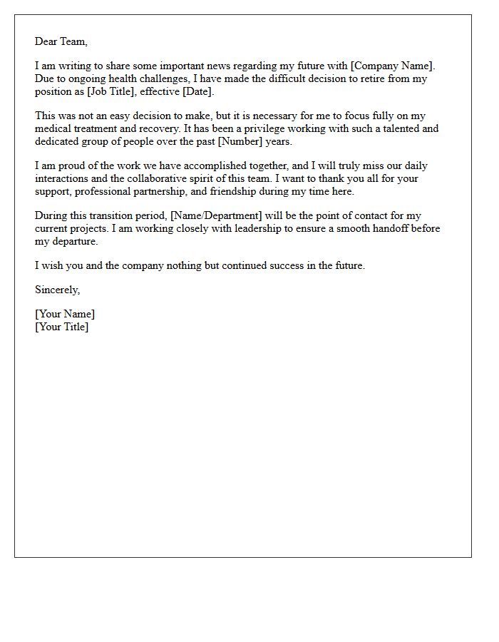Medical Reason Internal Retirement Announcement Letter
