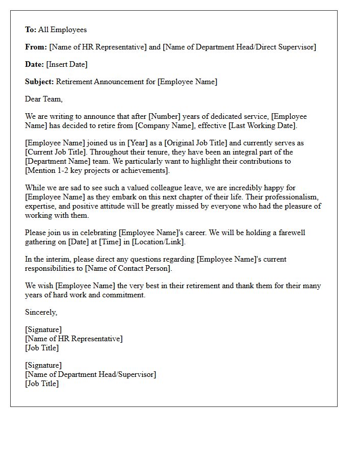 Joint Human Resources Internal Retirement Announcement Letter