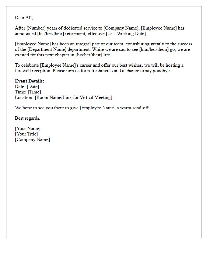 Farewell Reception Internal Retirement Announcement Letter