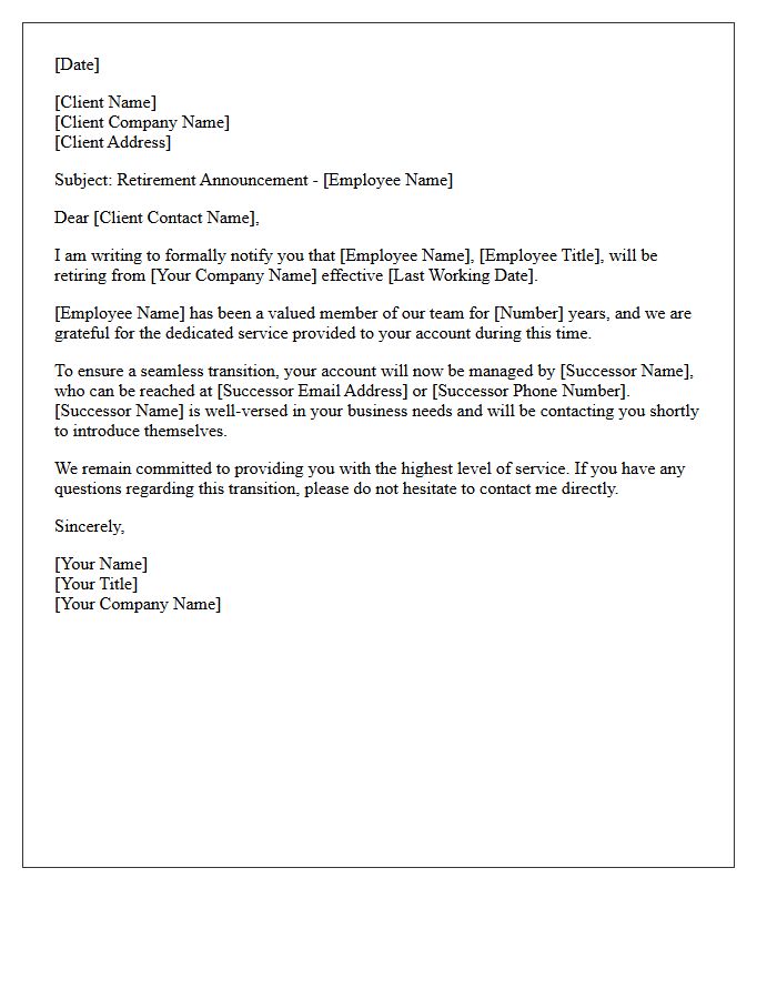 Standard Client Notification of Employee Retirement Letter