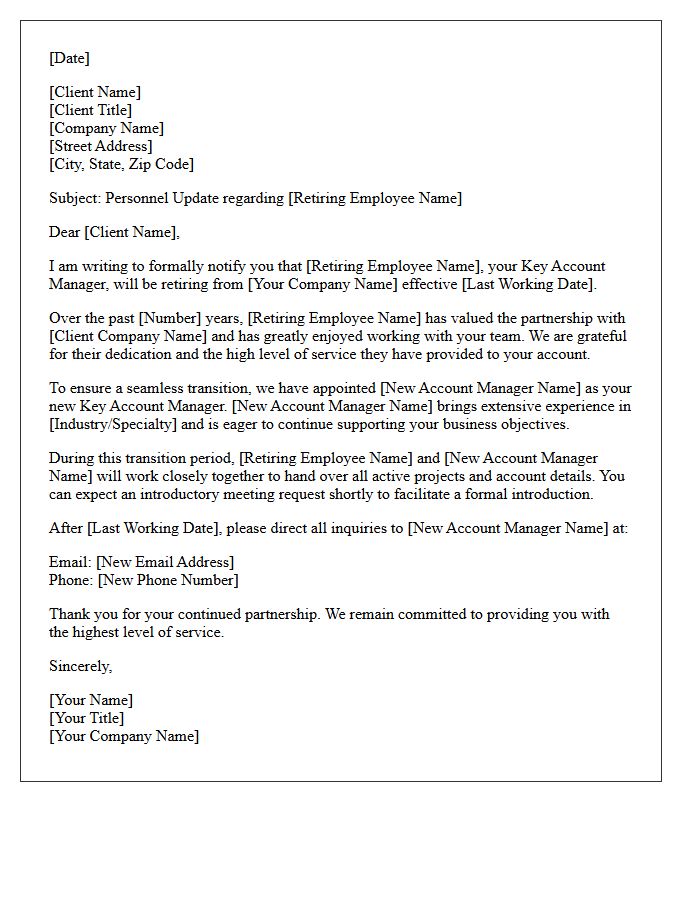 Key Account Manager Client Notification of Employee Retirement Letter
