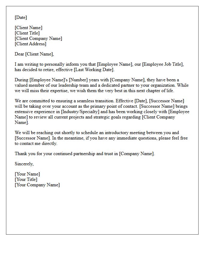 Executive Leadership Client Notification of Employee Retirement Letter