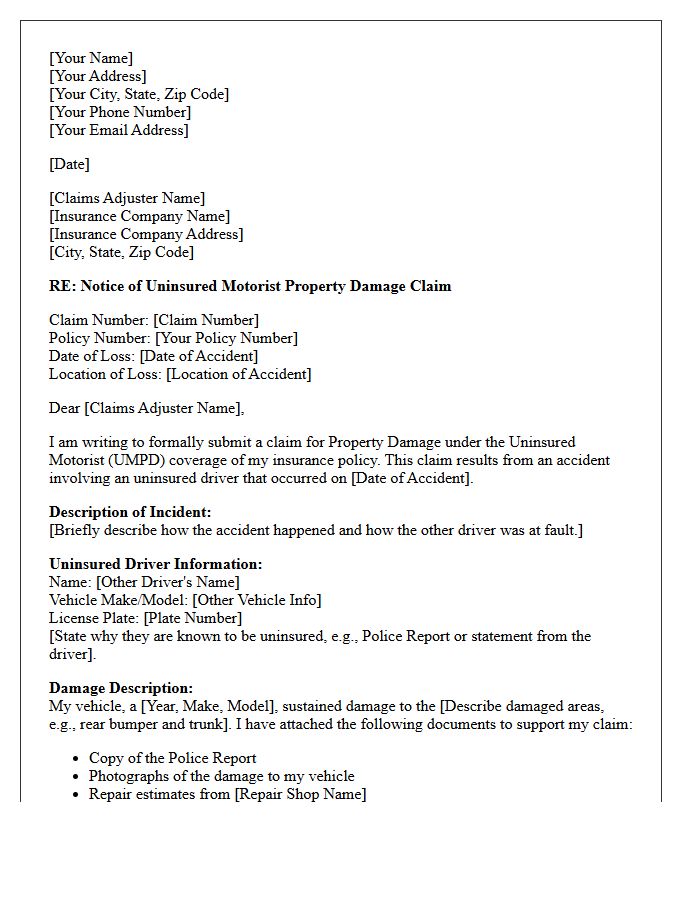 Property Damage Uninsured Motorist Claim Letter