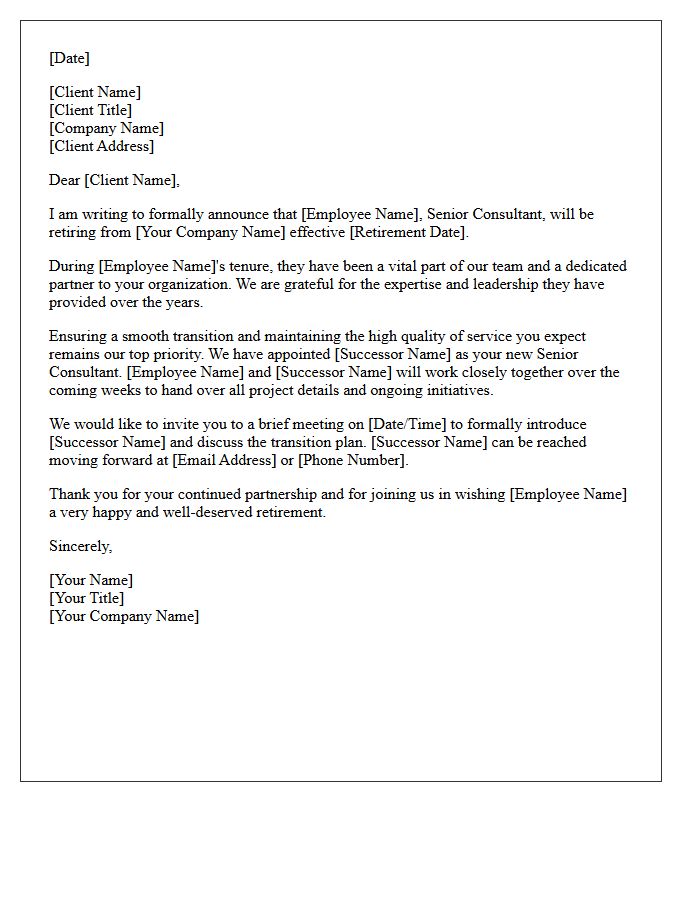 Senior Consultant Client Notification of Employee Retirement Letter