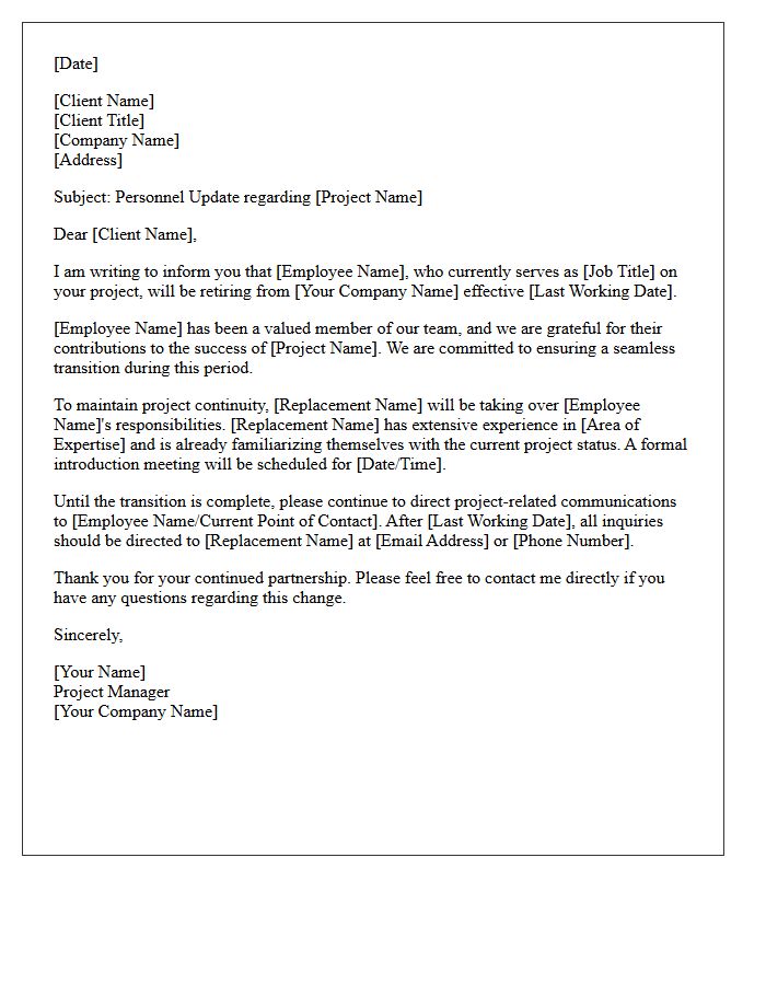 Project Manager Client Notification of Employee Retirement Letter