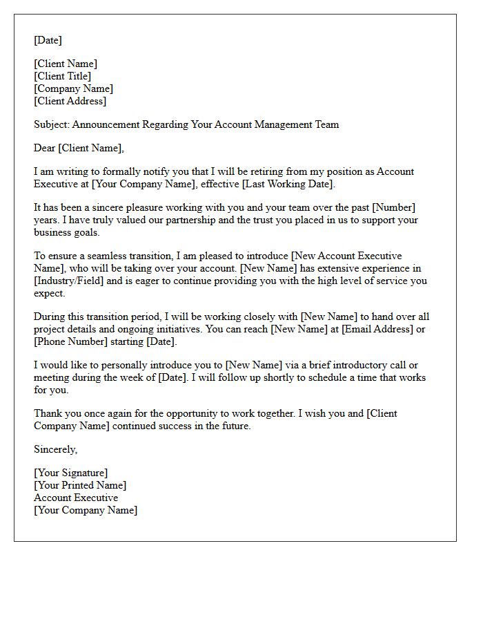 Account Executive Client Notification of Employee Retirement Letter