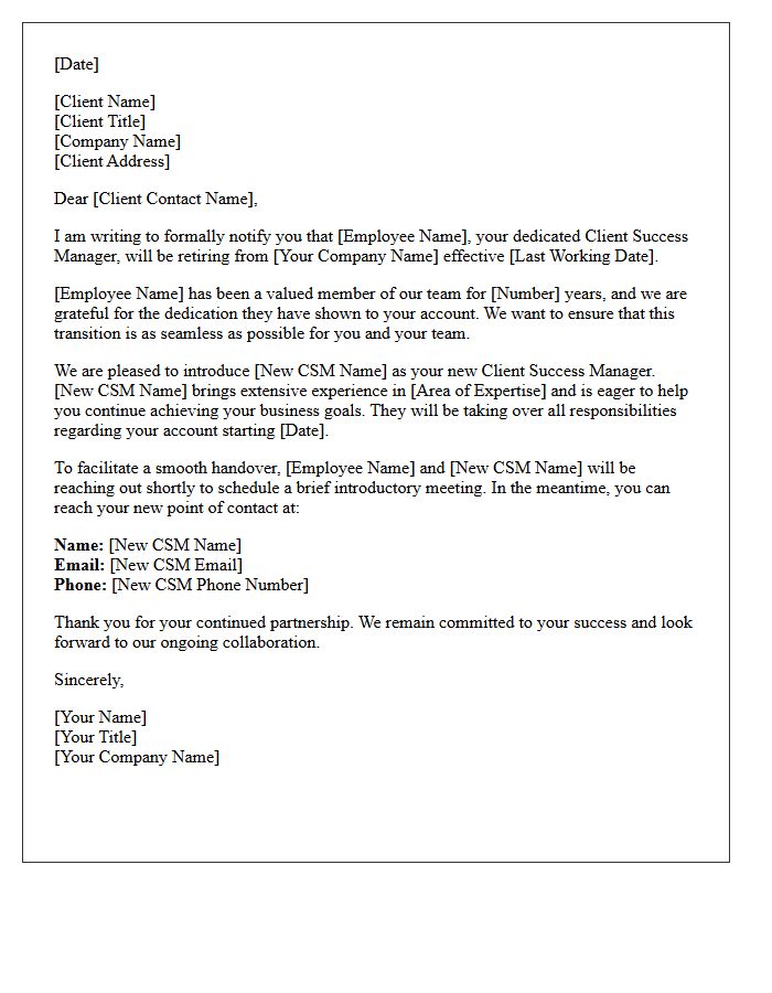 Client Success Manager Client Notification of Employee Retirement Letter
