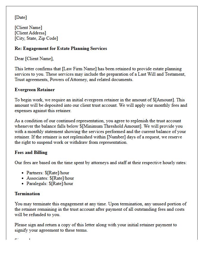 Estate Planning Evergreen Retainer Engagement Letter