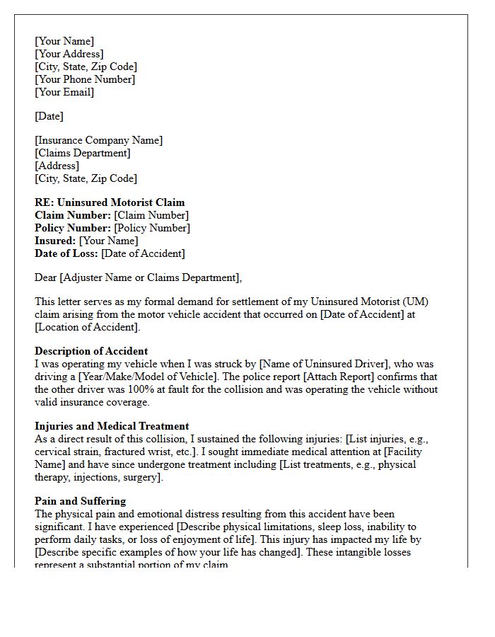 Pain And Suffering Uninsured Motorist Demand Letter