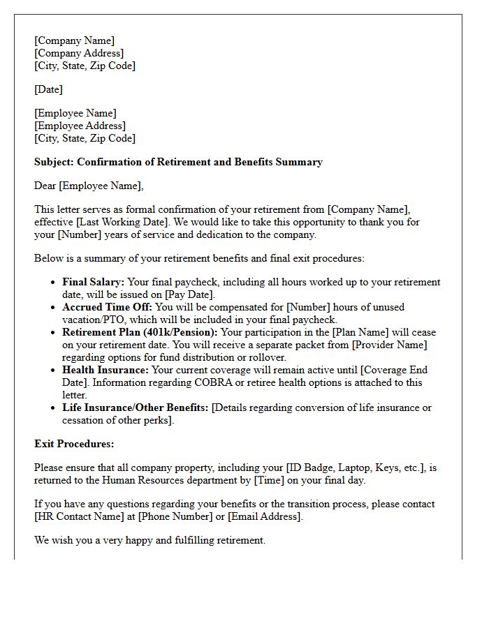 Retirement Benefits Confirmation and Exit Letter