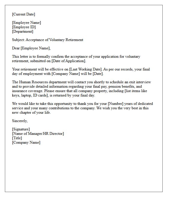 Voluntary Retirement Acceptance Letter